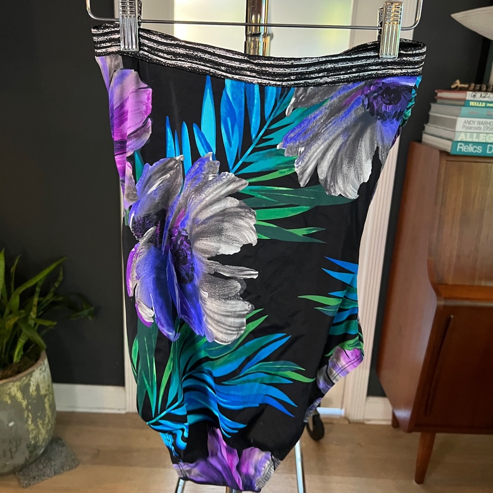 Miraclesuit One piece swimsuit with Purple and Blue Floral Design
